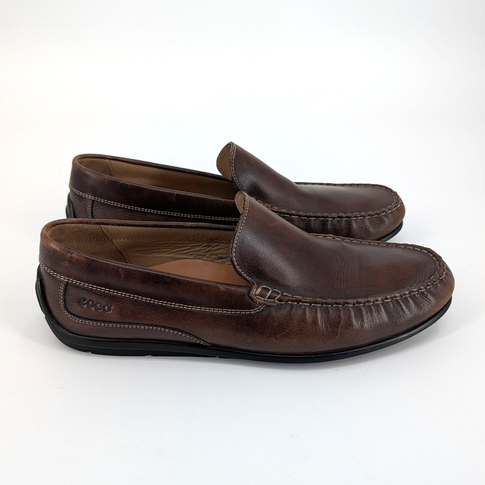 ECCO Men's Brown Leather Driving Loafers Slip On Moc Toe Shoes Size 47 - Picture 4 of 8